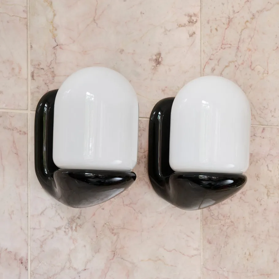 Discount Pamono Vintage Black Ceramic Wall Lamps, 1980s, Set of 2