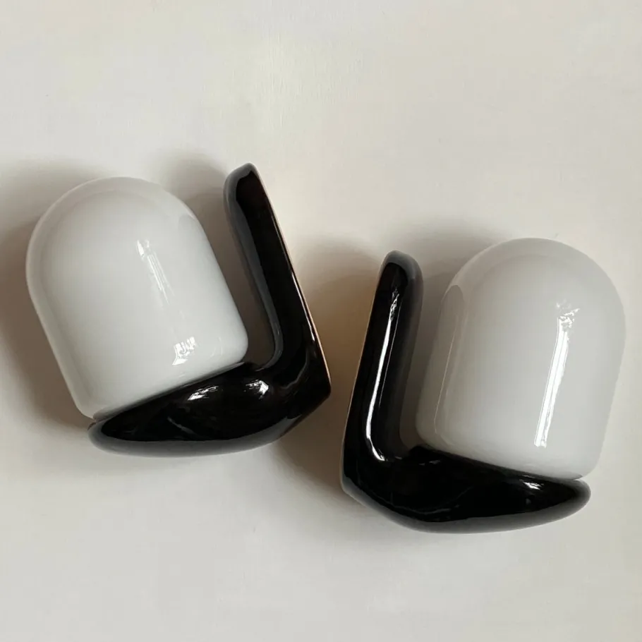 Discount Pamono Vintage Black Ceramic Wall Lamps, 1980s, Set of 2
