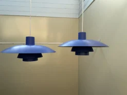 Clearance Pamono Vintage Blue Model Ph 4/3 Pendant Lamps by Poul Henningsen for Louis Poulsen, 1970s, Set of 2