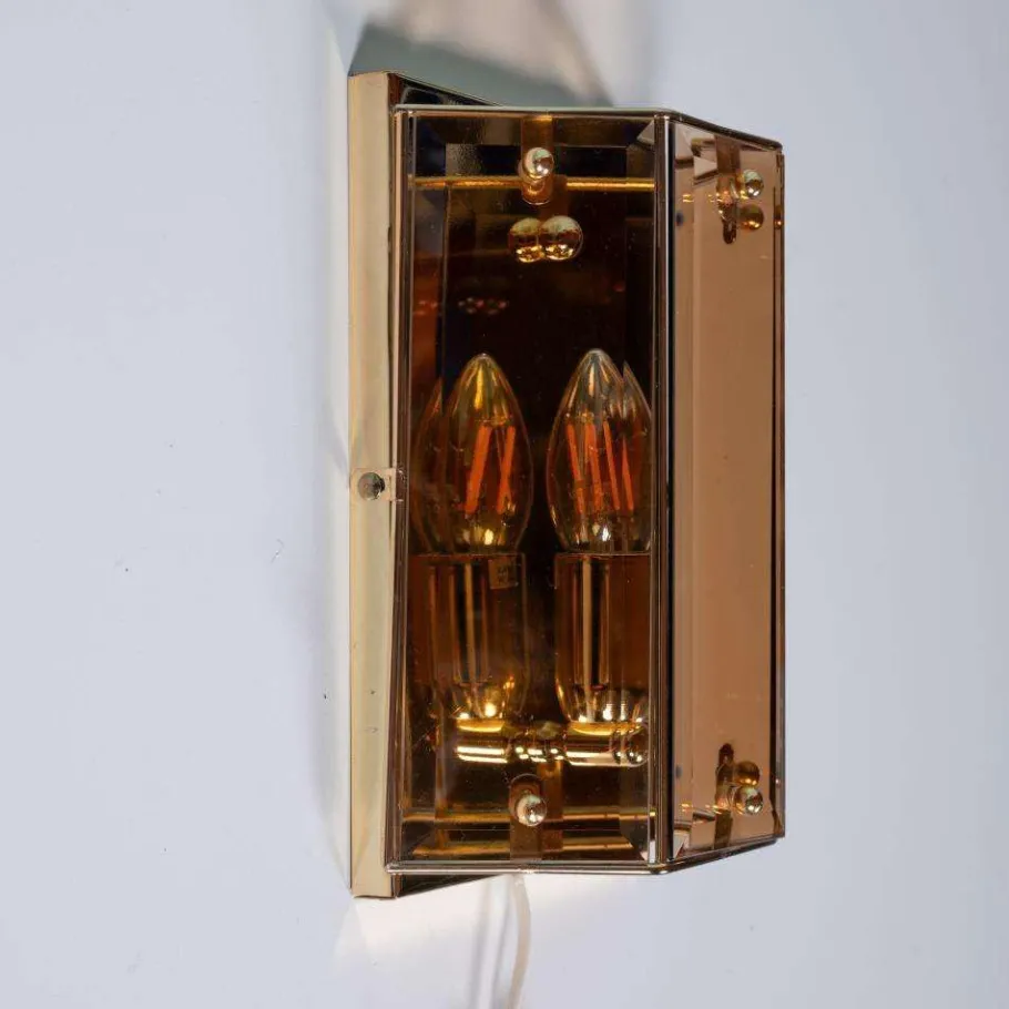 Hot Pamono Vintage Brass & Smoked Glass Wall Lamp