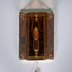 Hot Pamono Vintage Brass & Smoked Glass Wall Lamp