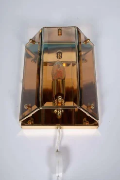 Hot Pamono Vintage Brass & Smoked Glass Wall Lamp