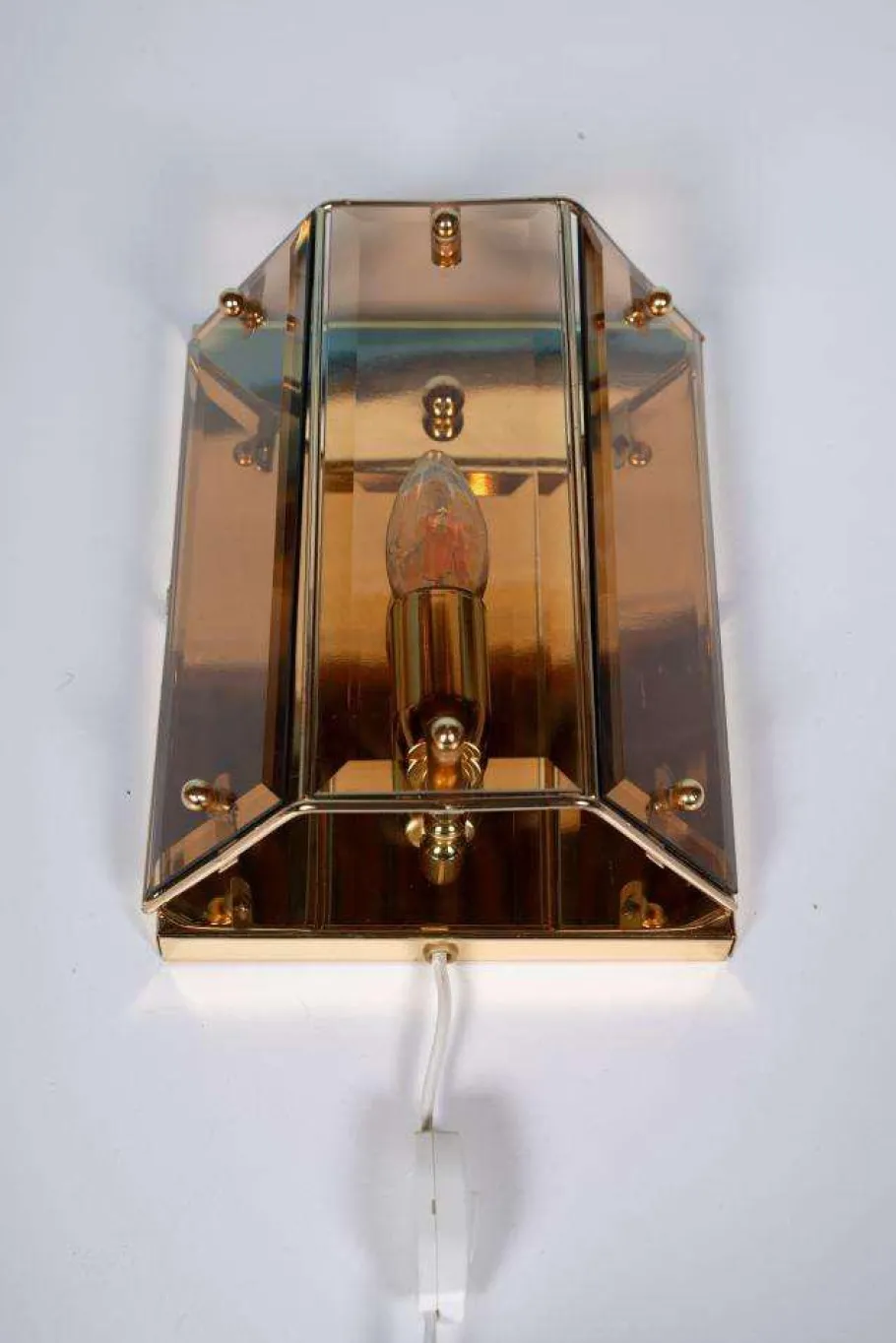 Hot Pamono Vintage Brass & Smoked Glass Wall Lamp