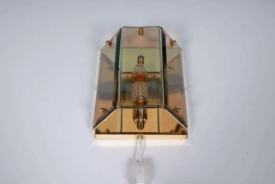 Hot Pamono Vintage Brass & Smoked Glass Wall Lamp