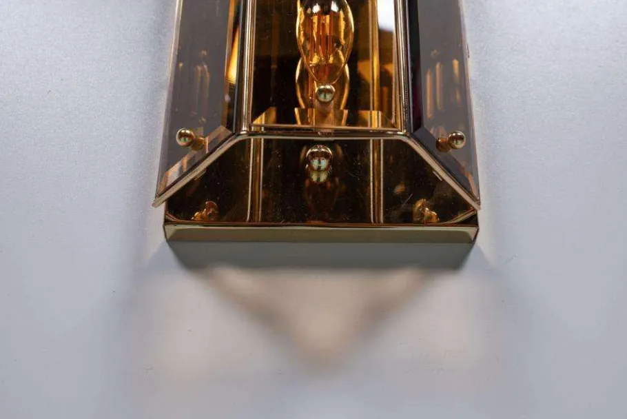 Hot Pamono Vintage Brass & Smoked Glass Wall Lamp