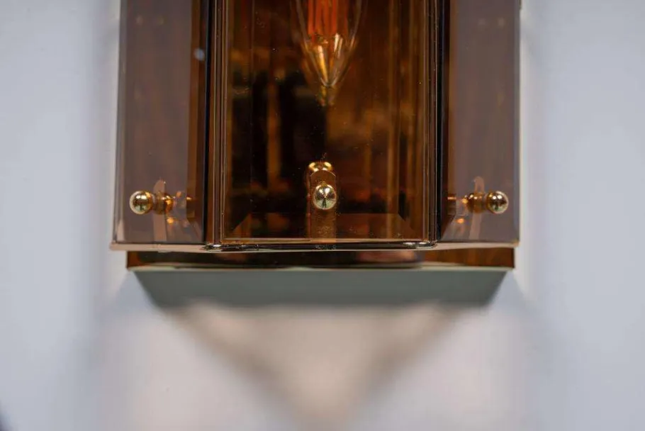 Hot Pamono Vintage Brass & Smoked Glass Wall Lamp