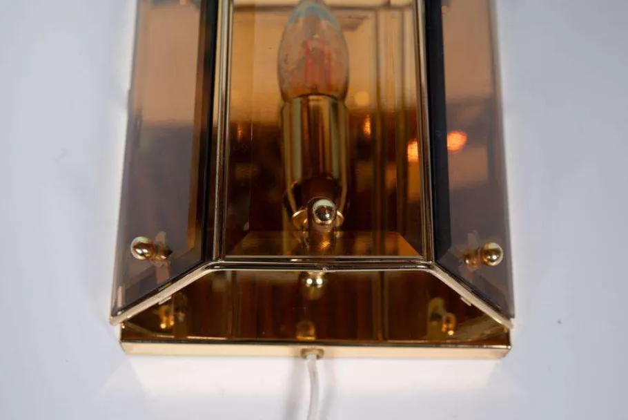 Hot Pamono Vintage Brass & Smoked Glass Wall Lamp