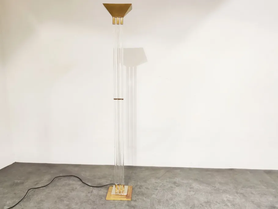 Pamono Vintage Brass and Acrylic Glass Floor Lamp from Belgo Chrom, 1970s