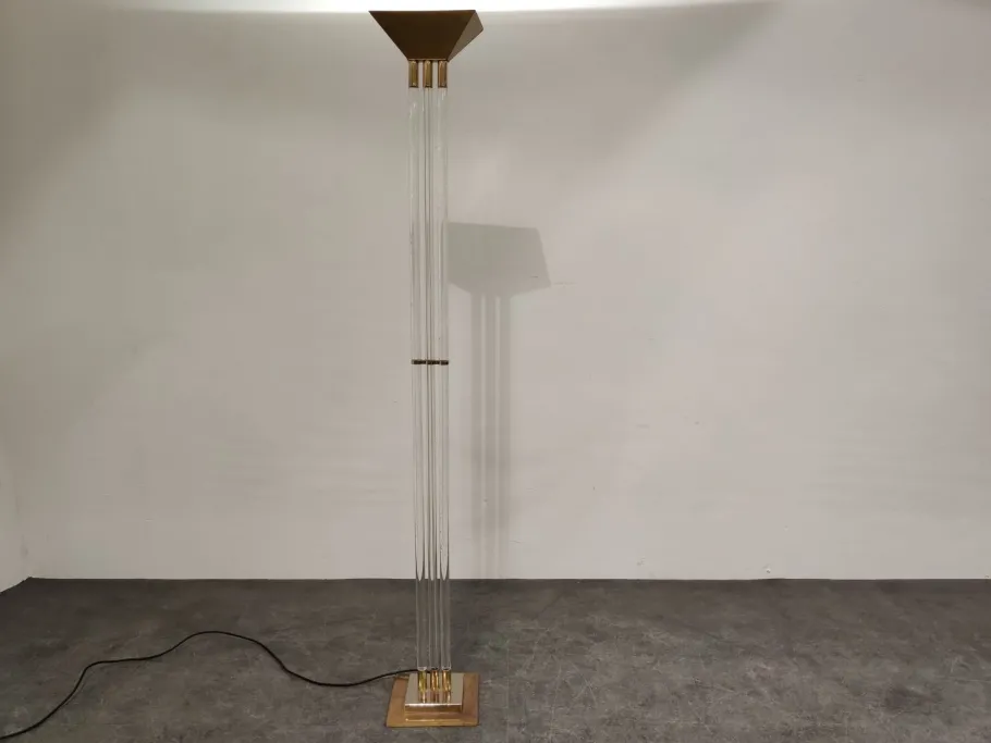 Pamono Vintage Brass and Acrylic Glass Floor Lamp from Belgo Chrom, 1970s