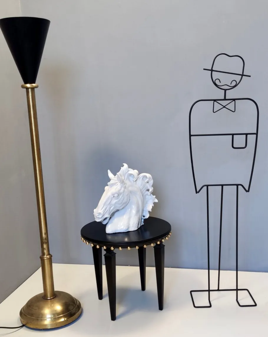 Sale Pamono Vintage Brass and Black Varnished Aluminum Floor Lamp, Italy, 1950s