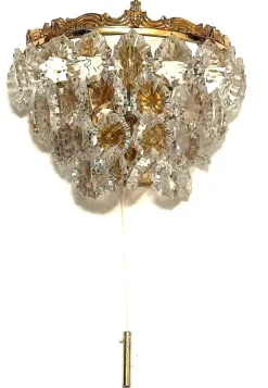Pamono Vintage Brass and Crystal Wall Lamps from Schröder & Co., 1970s, Set of 2