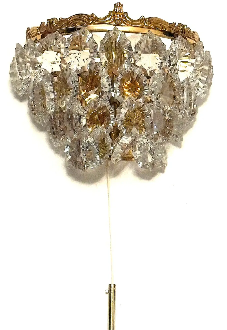 Pamono Vintage Brass and Crystal Wall Lamps from Schröder & Co., 1970s, Set of 2