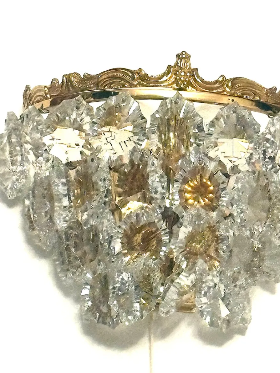 Pamono Vintage Brass and Crystal Wall Lamps from Schröder & Co., 1970s, Set of 2