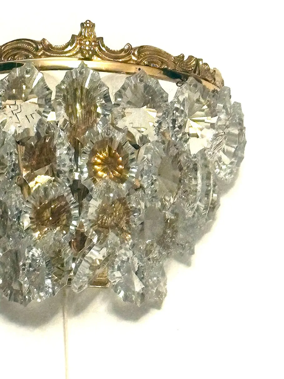 Pamono Vintage Brass and Crystal Wall Lamps from Schröder & Co., 1970s, Set of 2