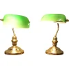 Clearance Pamono Vintage Brass and Green Glass Bankers Lamps, 1980, Set of 2