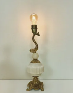 Sale Pamono Vintage Brass and Marble Dolphin Table Lamp, France, 1950s