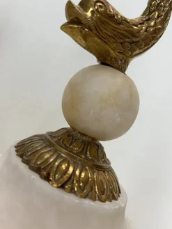 Sale Pamono Vintage Brass and Marble Dolphin Table Lamp, France, 1950s