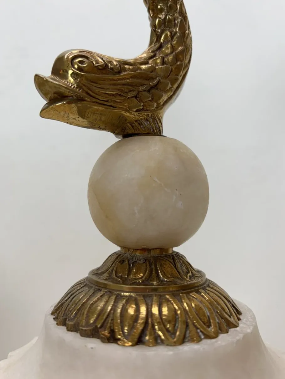 Sale Pamono Vintage Brass and Marble Dolphin Table Lamp, France, 1950s