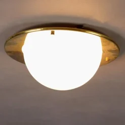 Clearance Pamono Vintage Brass and Milky Glass Ceiling Lamp, Italy, 1960s