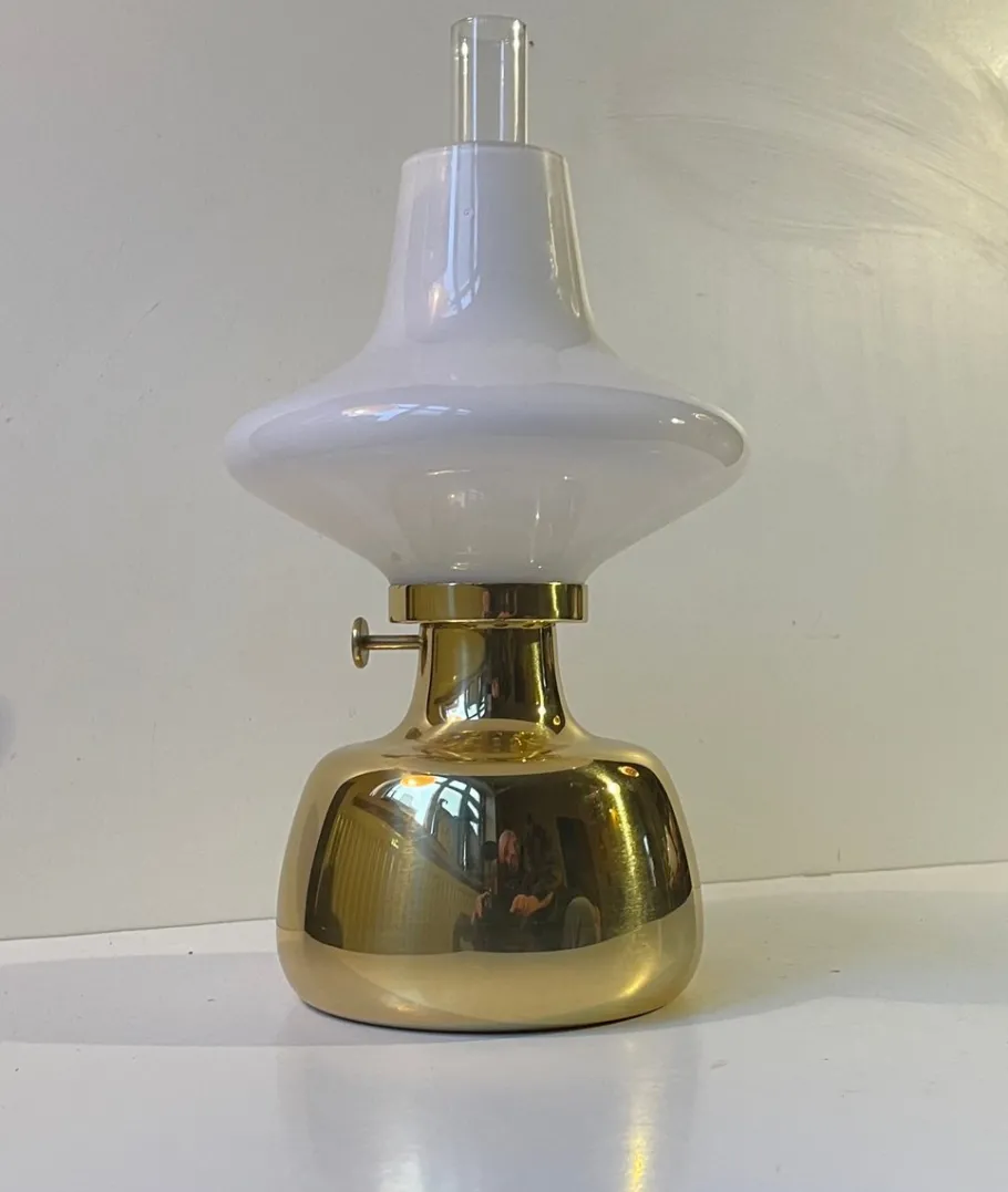 Outlet Pamono Vintage Brass and Opaline Glass Oil Lamp by Henning Koppel for Louis Poulsen, 1960s
