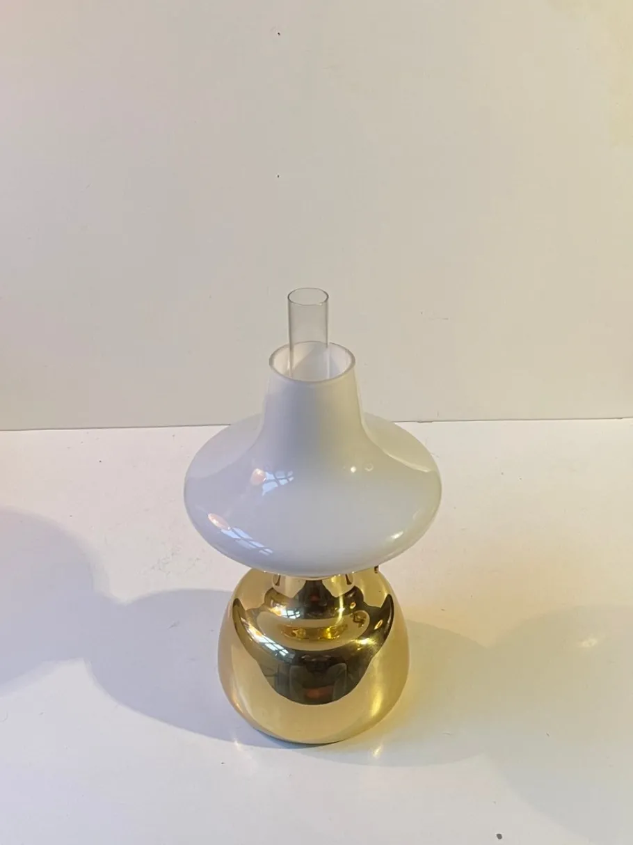 Outlet Pamono Vintage Brass and Opaline Glass Oil Lamp by Henning Koppel for Louis Poulsen, 1960s