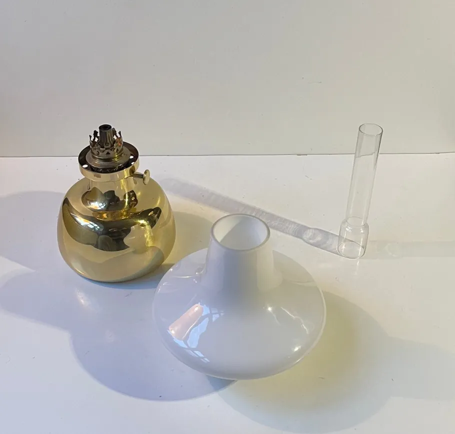 Outlet Pamono Vintage Brass and Opaline Glass Oil Lamp by Henning Koppel for Louis Poulsen, 1960s