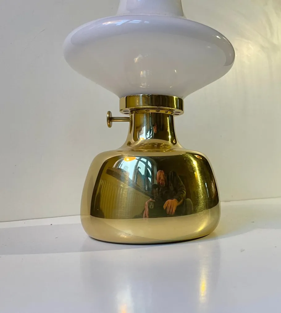 Outlet Pamono Vintage Brass and Opaline Glass Oil Lamp by Henning Koppel for Louis Poulsen, 1960s