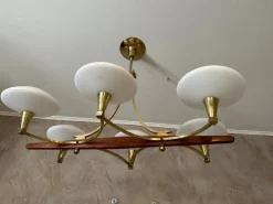 Best Pamono Vintage Brass and Opaline Chandelier