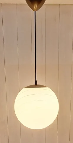 Best Pamono Vintage Brass Ceiling Lamp with Spherical White Glass Shade and Gilt Decoration, 1970s