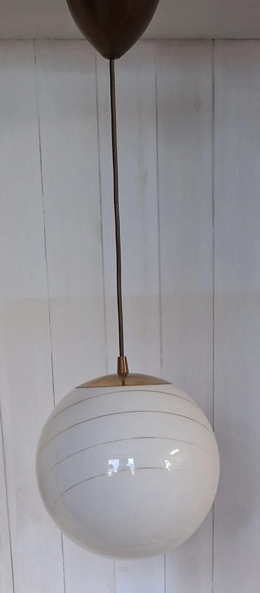 Best Pamono Vintage Brass Ceiling Lamp with Spherical White Glass Shade and Gilt Decoration, 1970s