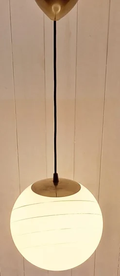 Best Pamono Vintage Brass Ceiling Lamp with Spherical White Glass Shade and Gilt Decoration, 1970s