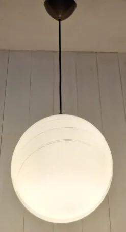 Best Pamono Vintage Brass Ceiling Lamp with Spherical White Glass Shade and Gilt Decoration, 1970s