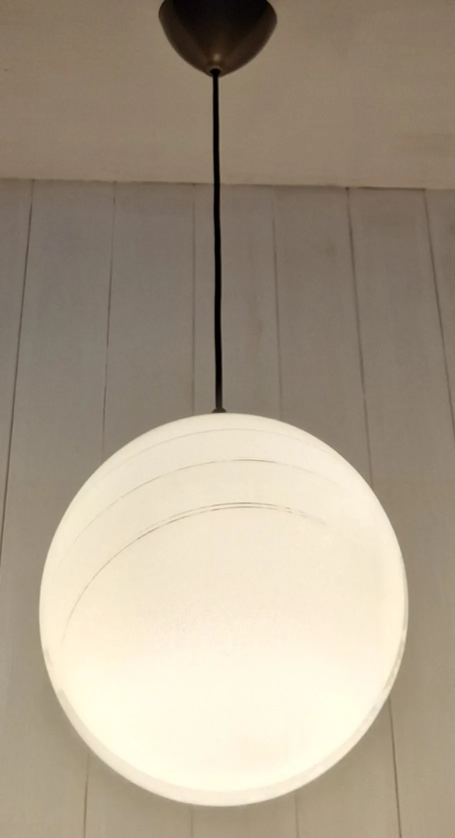 Best Pamono Vintage Brass Ceiling Lamp with Spherical White Glass Shade and Gilt Decoration, 1970s