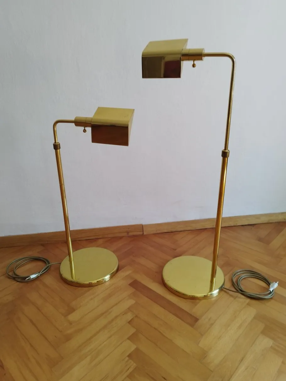 New Pamono Vintage Brass Floor Lamps by Obor Illuminazione, 1970s, Set of 2