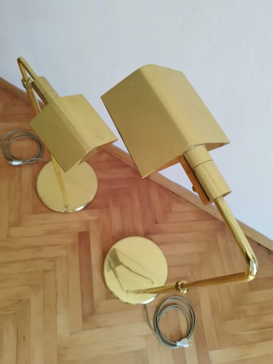 New Pamono Vintage Brass Floor Lamps by Obor Illuminazione, 1970s, Set of 2