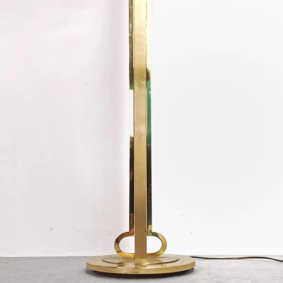 Discount Pamono Vintage Brass Lamp with Fabric Lampshade, 1970s