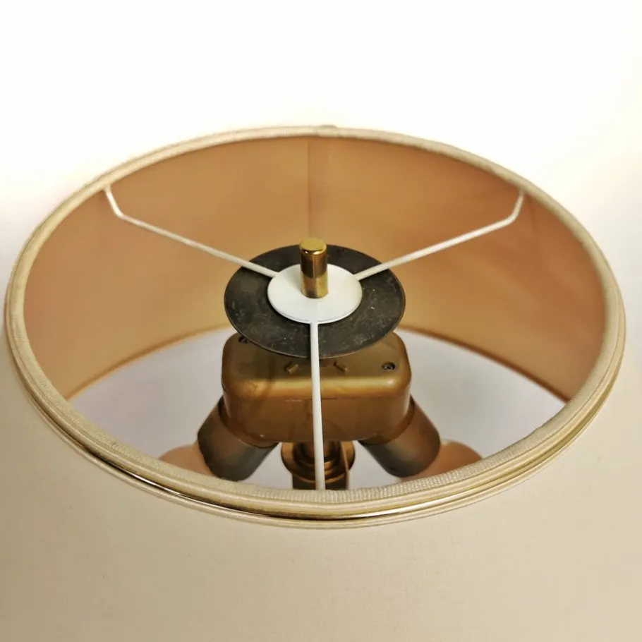 Discount Pamono Vintage Brass Lamp with Fabric Lampshade, 1970s