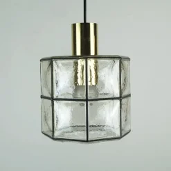 Clearance Pamono Vintage Brass Pendant Lamp with Clear Glass Shade from Glashütte Limburg, 1960s-1970s
