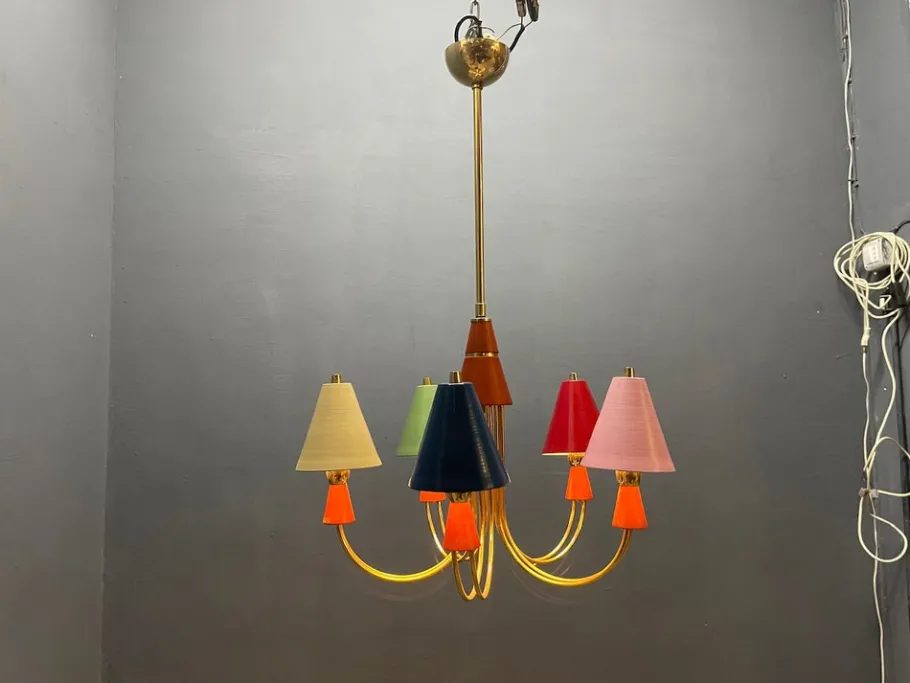 Hot Pamono Vintage Brass Pendant with Five Lights, 1980s