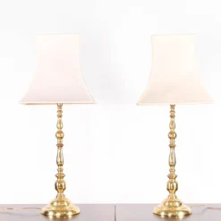 New Pamono Vintage Brass Table Lamps, 1970s, Set of 2