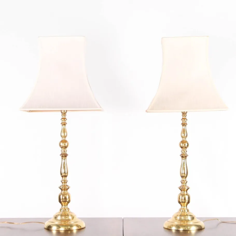 New Pamono Vintage Brass Table Lamps, 1970s, Set of 2