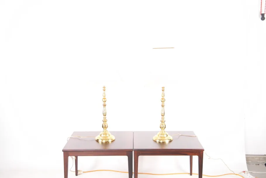 New Pamono Vintage Brass Table Lamps, 1970s, Set of 2