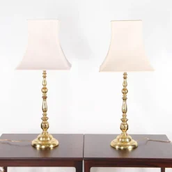New Pamono Vintage Brass Table Lamps, 1970s, Set of 2