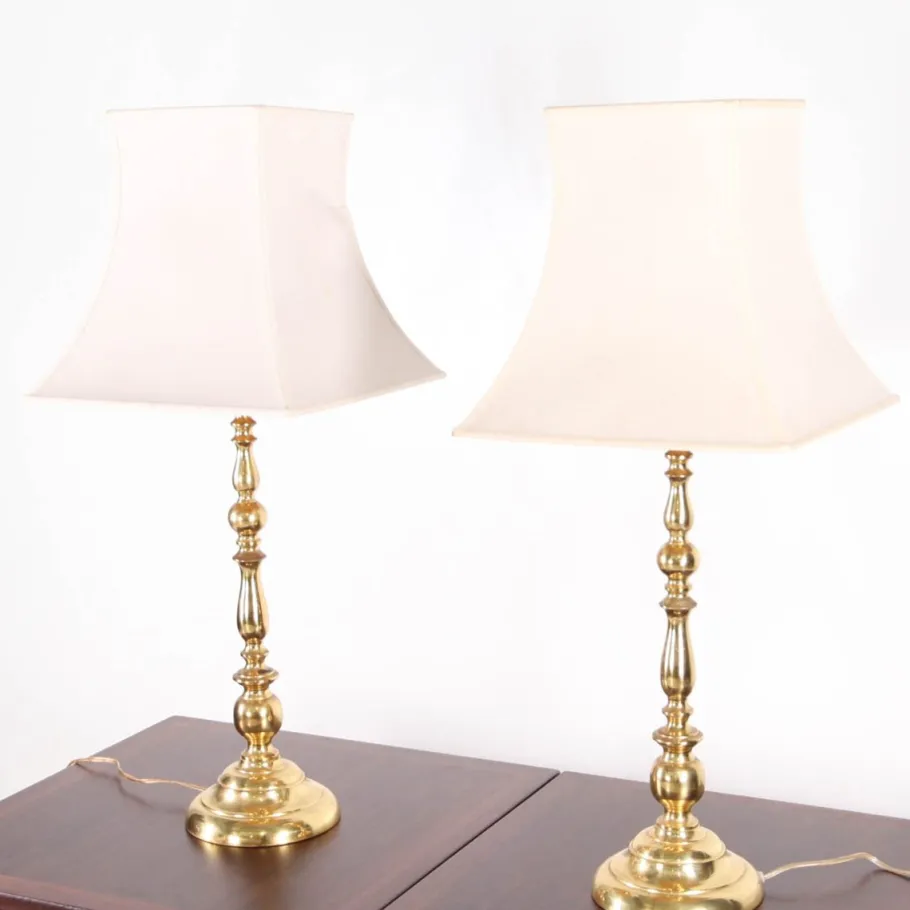 New Pamono Vintage Brass Table Lamps, 1970s, Set of 2