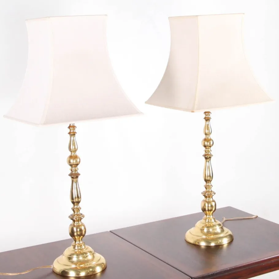 New Pamono Vintage Brass Table Lamps, 1970s, Set of 2