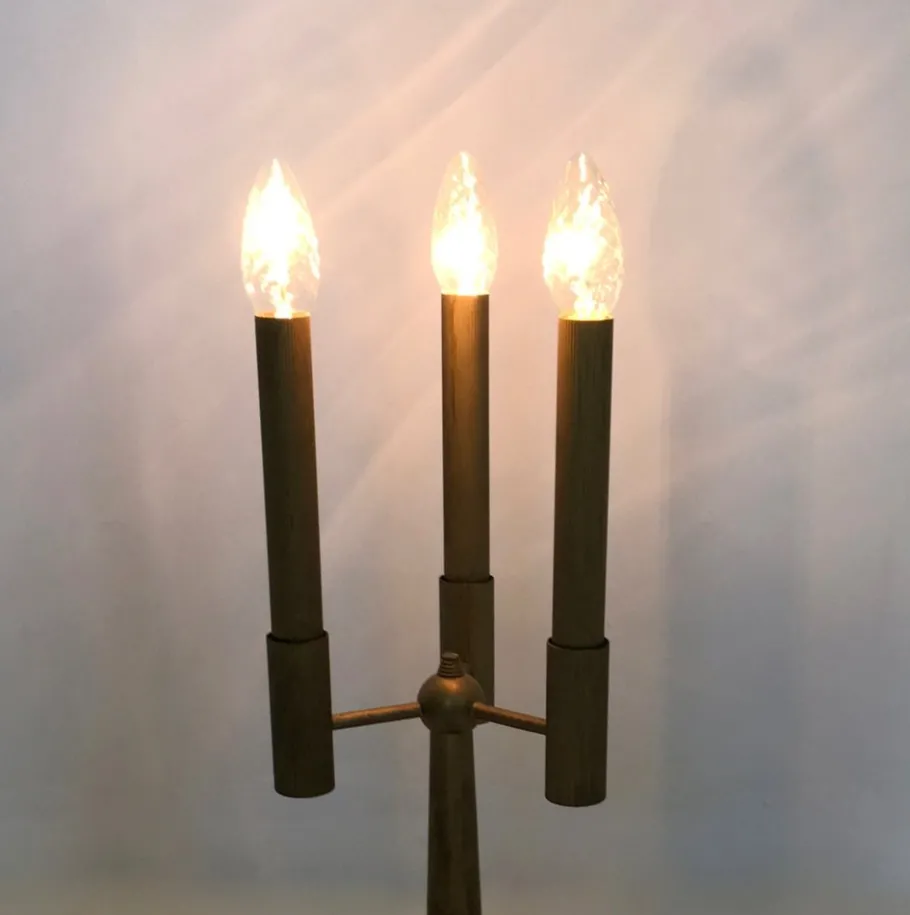 Hot Pamono Vintage Brass Three-Arm Table Lamp with Candelabra Design, Italy, 1950s