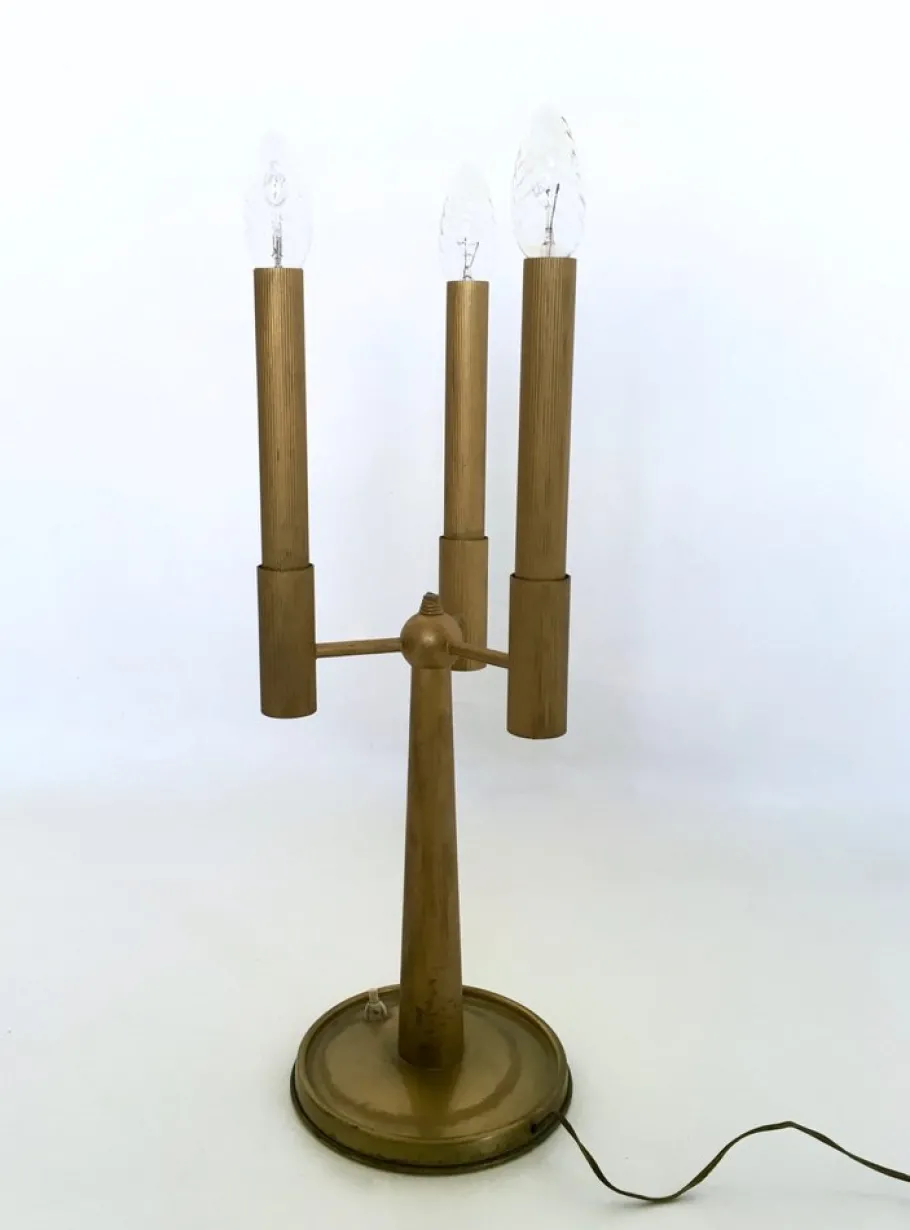 Hot Pamono Vintage Brass Three-Arm Table Lamp with Candelabra Design, Italy, 1950s