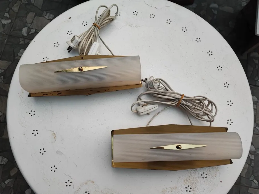 New Pamono Vintage Brass Wall Lamps, 1970s, Set of 2