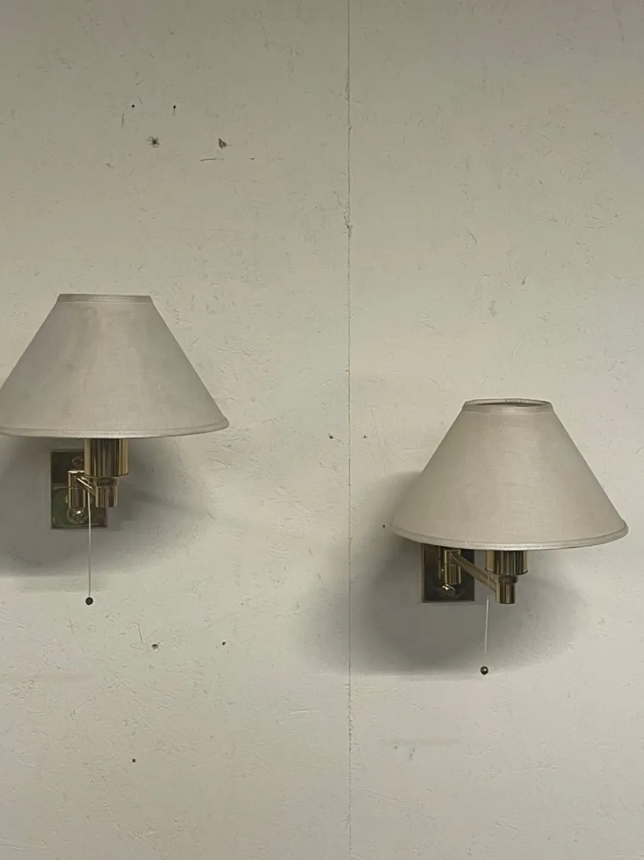 New Pamono Vintage Brass Wall Lamps, 1970s, Set of 2