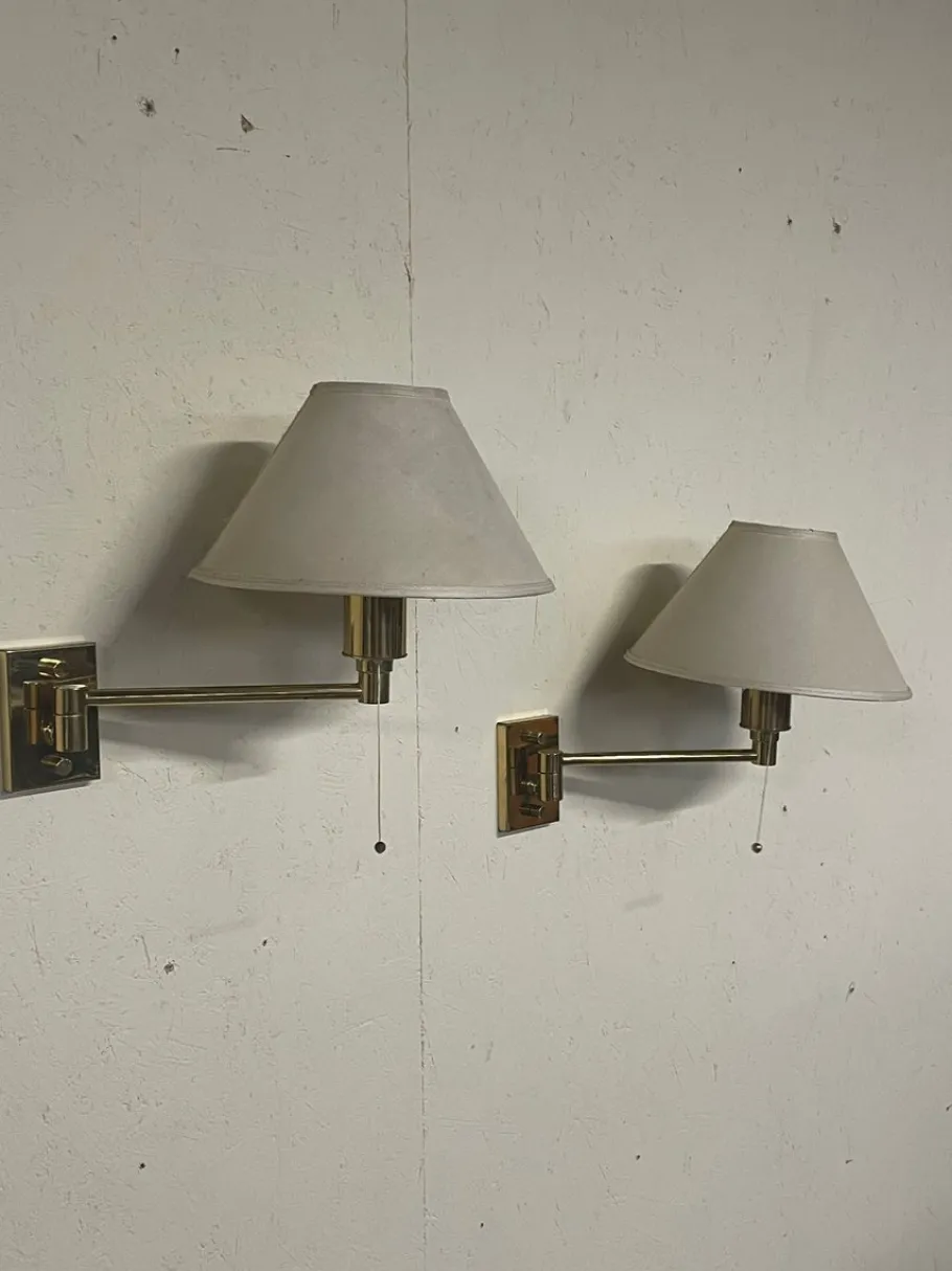 New Pamono Vintage Brass Wall Lamps, 1970s, Set of 2